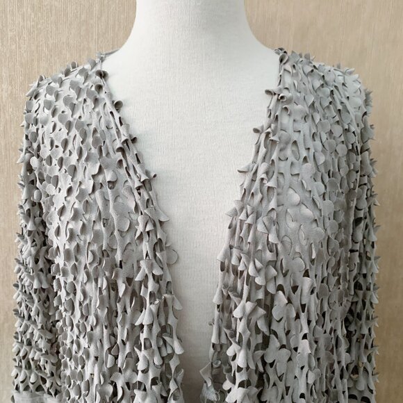 Linea Domani Taupe Waterfall Cardigan | All-Over Laser-Cut Detail | XL - Picture 4 of 14